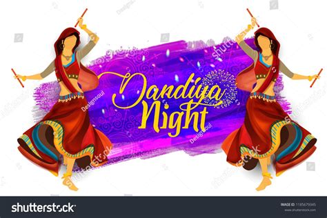 Illustration Of Indian Woman Playing Garba In Dandiya Night Navratri