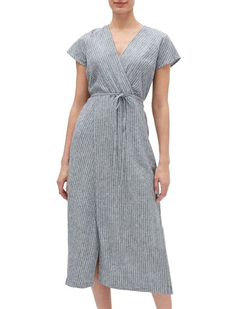 New Banana Republic Womens Blue White Striped Linen Patio Wrap Dress