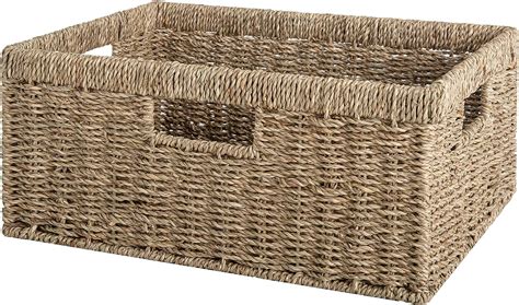 Storageworks Large Wicker Storage Basket Seagrass Rectangle Basket With Built In