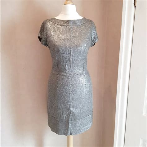 Reiss Sequin Dress Silver Sequin Open Back Uk12 Gem