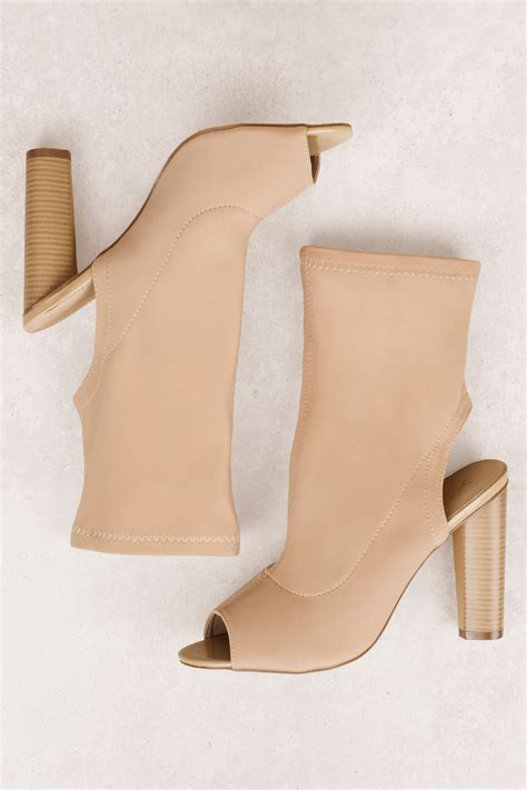 Stylish Nude Boots Open Toe Sock Boots Nude Going Out Boots