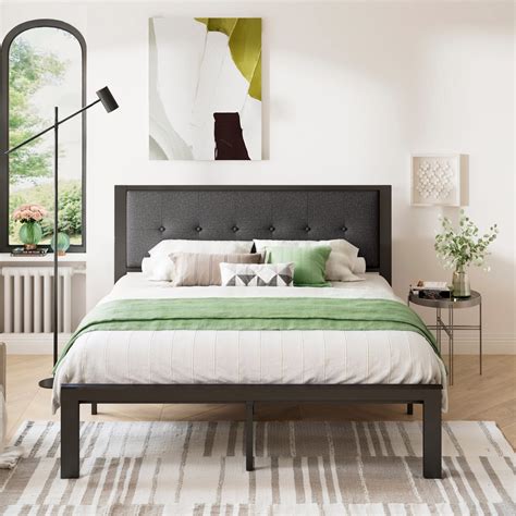 Sha Cerlin Queen Size Metal Platform Bed Frame With Tufted Upholstered