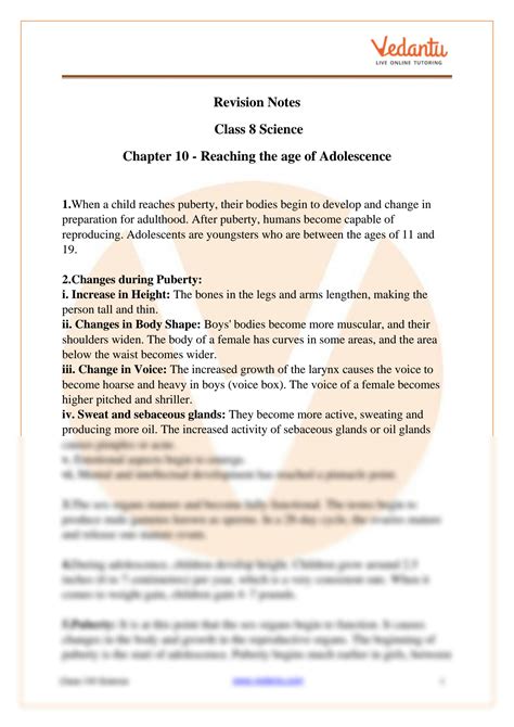 SOLUTION Reaching The Age Of Adolescence Class 8 Notes Cbse Science