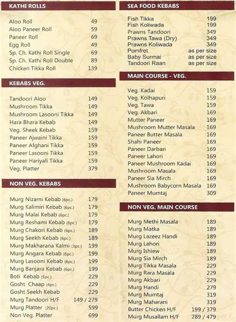 Mughal Darbar Express Menu Menu For Mughal Darbar Express Baner Pune