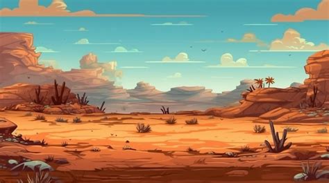 Uma Paisagem Do Deserto Dos Desenhos Animados Rochas E Plantas