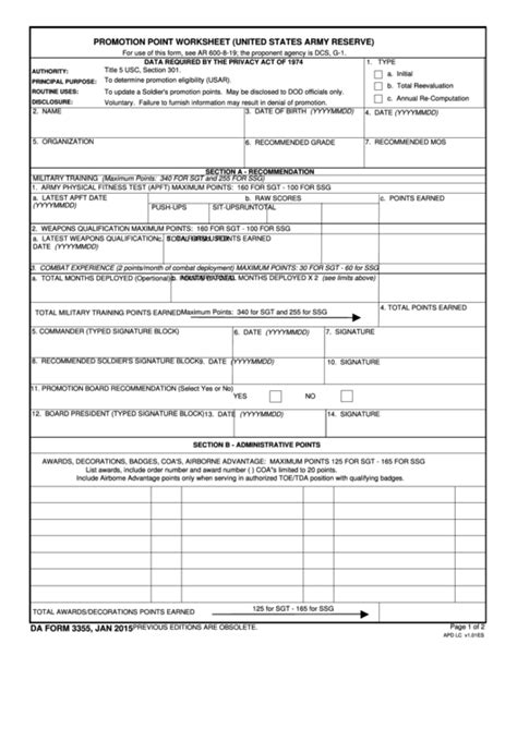 Army Promotion Point Worksheet