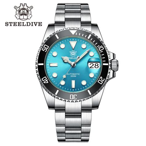 Sd Turquoise Wijzerplaat Rvs Nh Horloge Steeldive Mm Steeldive