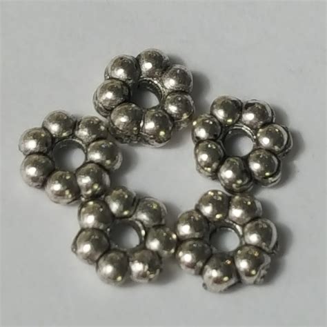 Flower Bead Spacers Antique Silver Finish X Mm Double Etsy