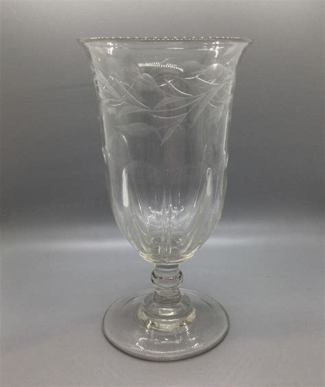 Early Victorian Engraved Cut Lead Crystal Celery Vase C