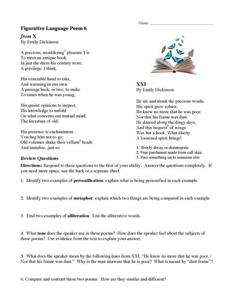 Figurative Language Worksheets Ereading Language Worksheets