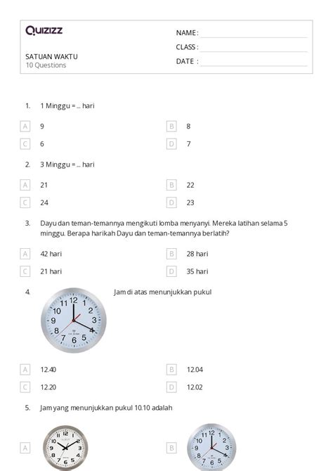 Lembar Kerja Waktu Ke Jam Untuk Kelas Di Quizizz Gratis Dapat