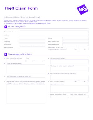 Fillable Online Theft Claim Form Nig Fax Email Print Pdffiller