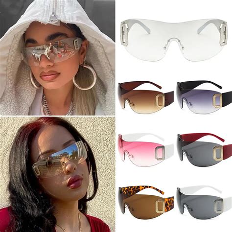 Uv400 Protection Frameless Eyewear Oversized Rimless Y2k Sunglasses Cyber Shades Rectangle Sun