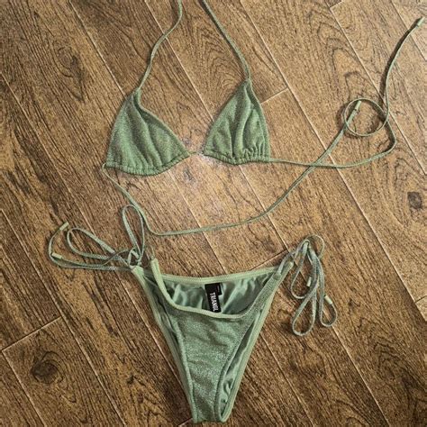 Small Sparkle Green Traingl Bikini Set On The Depop