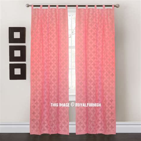 Pink Floral Cutwork Cotton Sheer Curtains Set of 2 - RoyalFurnish.com