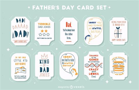 Fathers Day Funny Quotes Card Set Vector Download