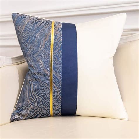 Avigers 18 X 18 Inch Square Navy Blue Silver Gold White Patchwork Abstract Striped