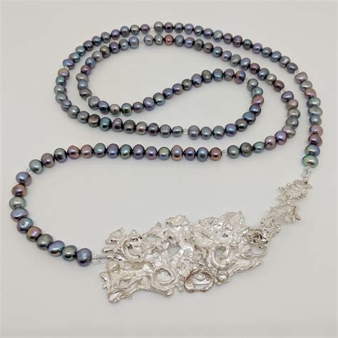 Long Grey Pearl Necklace by Barbara Adams, at The Avenue Gallery