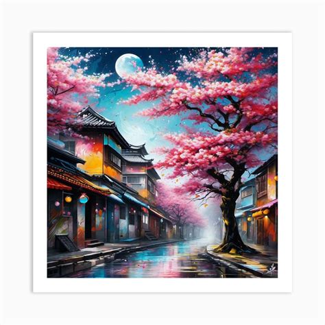 Cherry Blossom Street Art Print by Noctarius - Fy