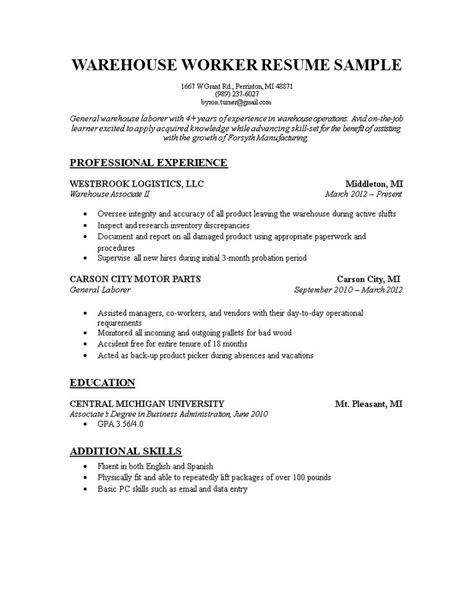 Warehouse Worker Resume Templates At Resume Warehouse Resume