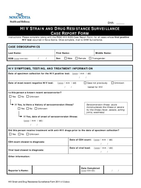 Fillable Online Hiv Strain And Drug Resistance Surveillance Case Report