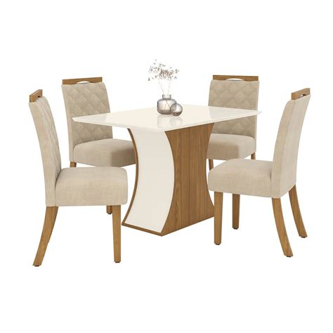 Conjunto Sala De Jantar Tampo MDF Canto Reto 120 Cm 04 Cadeiras Arian