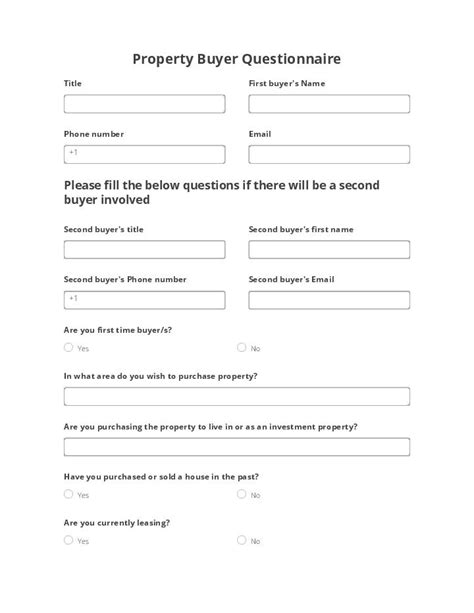 Printable Real Estate Buyer Questionnaire Form