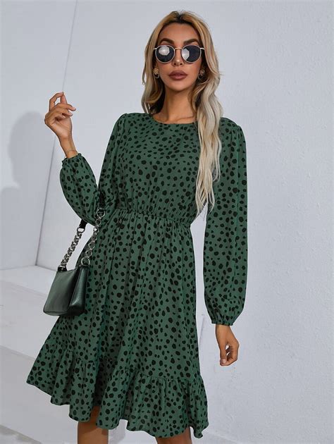 Dalmatian Print Ruffle Hem Dress Shein Uk