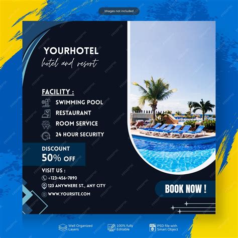Premium PSD | Modern hotel business online hotel booking marketing post