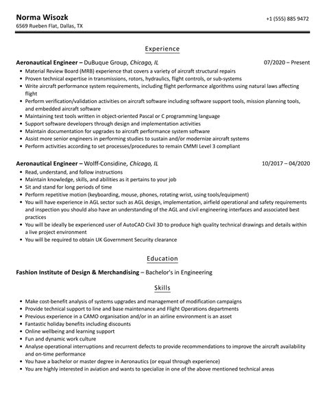 Aeronautical Engineer Resume Samples Velvet Jobs