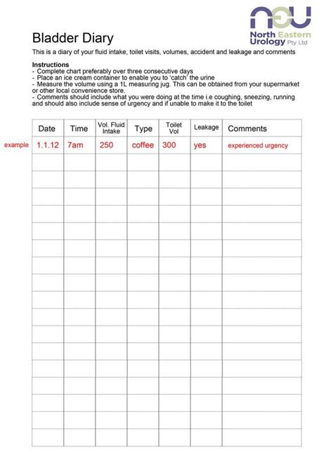 Simple Printable Bladder Diary