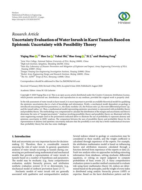 Pdf Uncertainty Evaluation Of Water Inrush In Karst Tunnels Based On