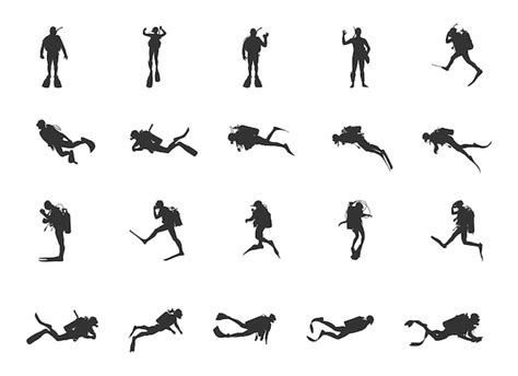 Premium Vector | Scuba diving silhouettes Diver silhouette Scuba diving ...