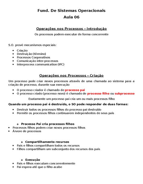 Resumo De Sistemas Operacionais Fund De Sistemas Operacionais Aula