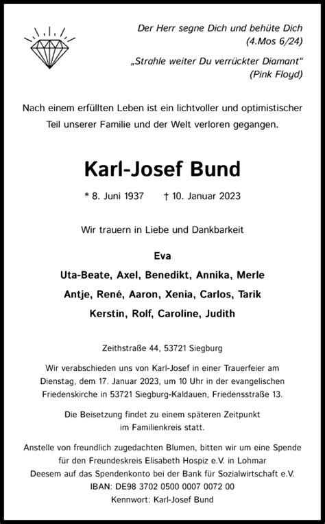 Traueranzeigen Von Karl Josef Bund Wirtrauern