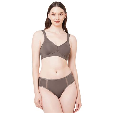 Buy Soie Womens Minimiser Non Padded Non Wired Bra With High Waist Panty Brown Set Of 2 Online