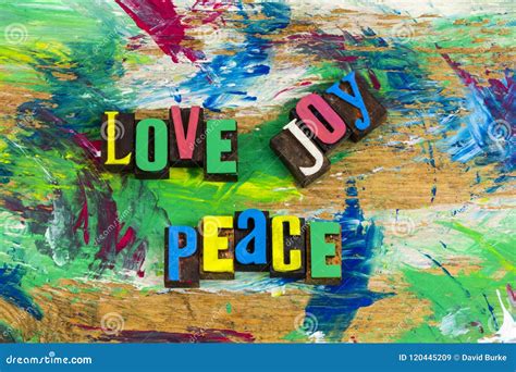 Love Joy Peace Comfort Letterpress Stock Image Image Of Blocks Wood