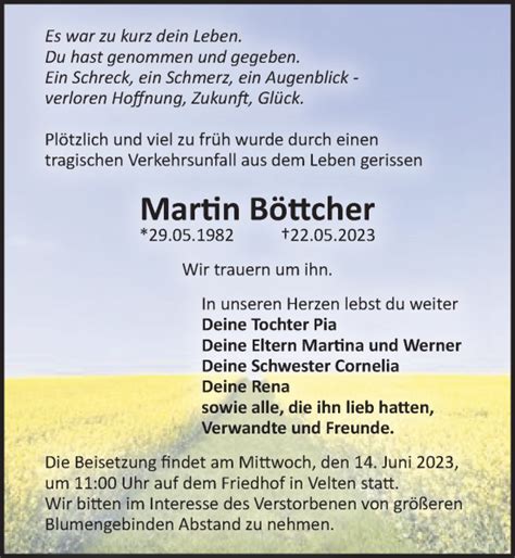 Traueranzeigen Von Martin B Ttcher Trauer Anzeigen De