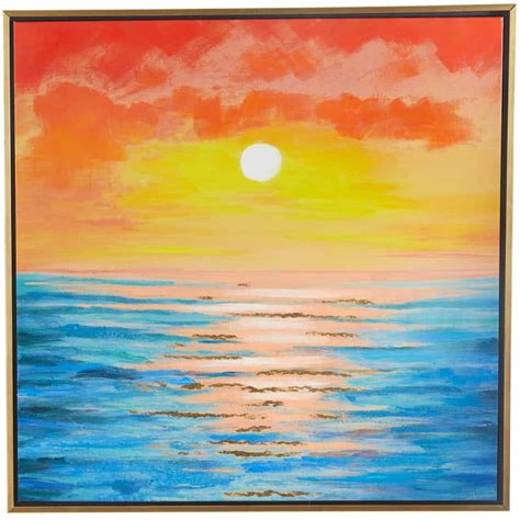 Litton Lane Panel Landscape Ocean Sunset Handmade Framed Wall Art