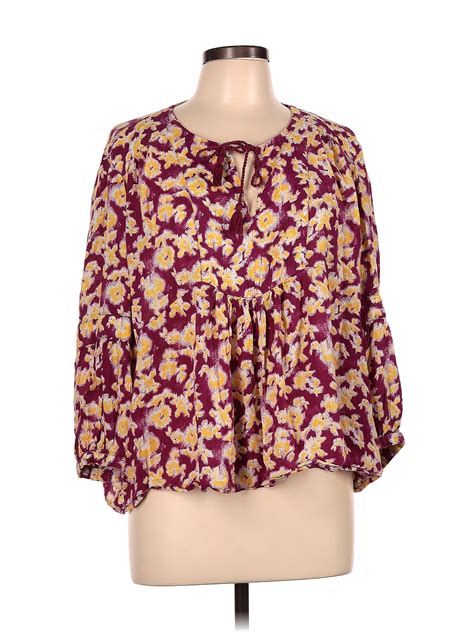 Caslon Floral Multi Color Purple Long Sleeve Blouse Size L 56 Off