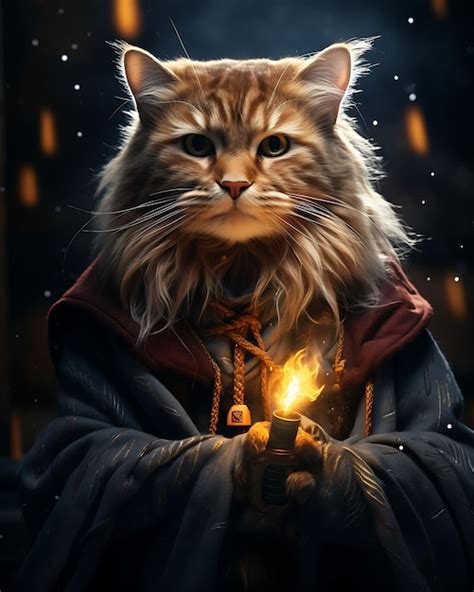 Premium AI Image | Portrait of Norwegian Forest Cat Dressed as a Wizard ...