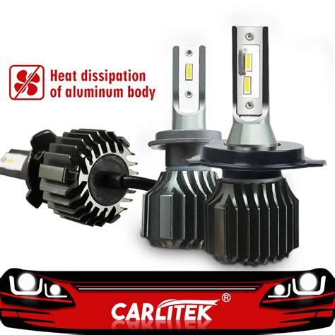 Carlitek 2pcs Led H4 6000k 8000lm H7 H11 Car Headlight Bulb Mini Size