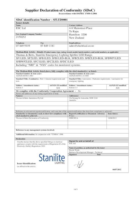 Pdf Supplier Declaration Of Conformity Sdoc Led Supplier