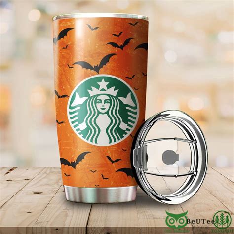 Starbucks Logo Halloween Black Bat Orange Stainless Steel Tumbler