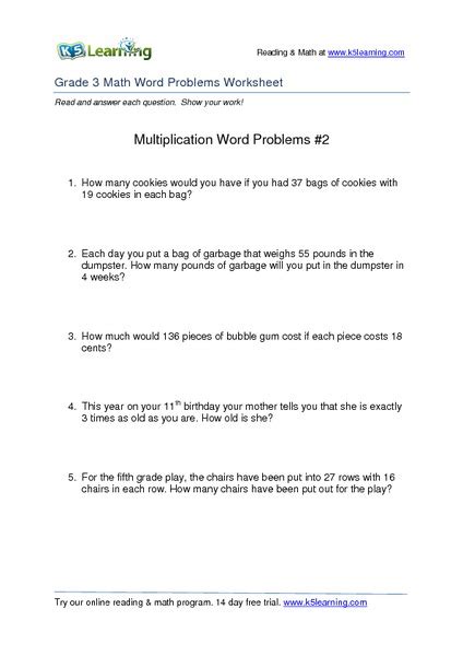 Multiplication Word Problems 2 Worksheet For 2nd 4th Grade Lesson