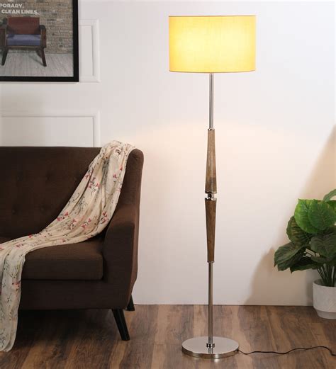 Buy Beige Fabric Shade Club Floor Lamp With Mango Wood Base At Off