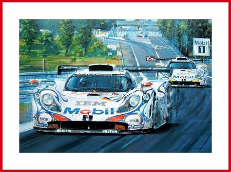 6 Rennfahrer Autogramme Auf Porsche 911 Gt1 Poster Le Mans Sieg 1998