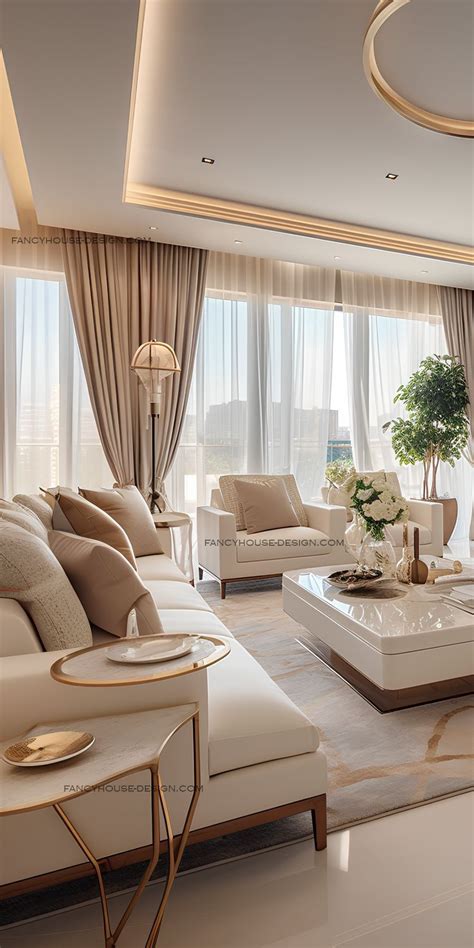 Cream Hues And Soft Lighting Combine To Give This Living Room A Luxury