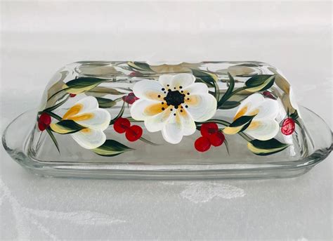 Butter Dish Butter Dish With Lid White Flower Butter Dish Etsy