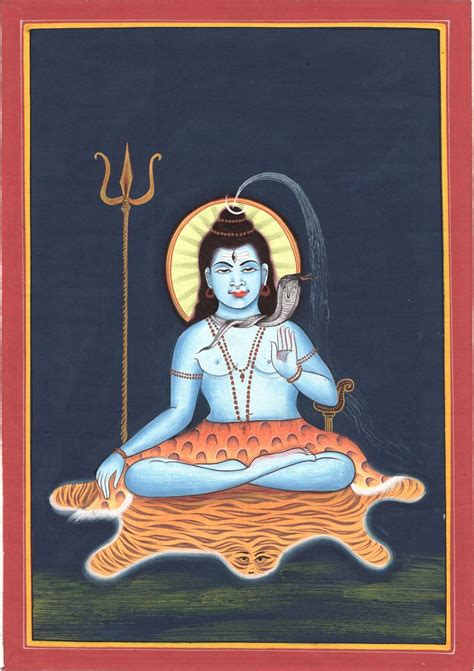 Mahadev Shiva Art Handmade India Hindu Deity Spiritual Silk Watercolor